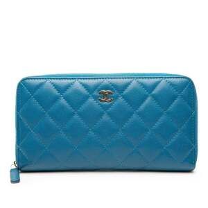 CHANEL Blue Caviar Leather Logo Wallet